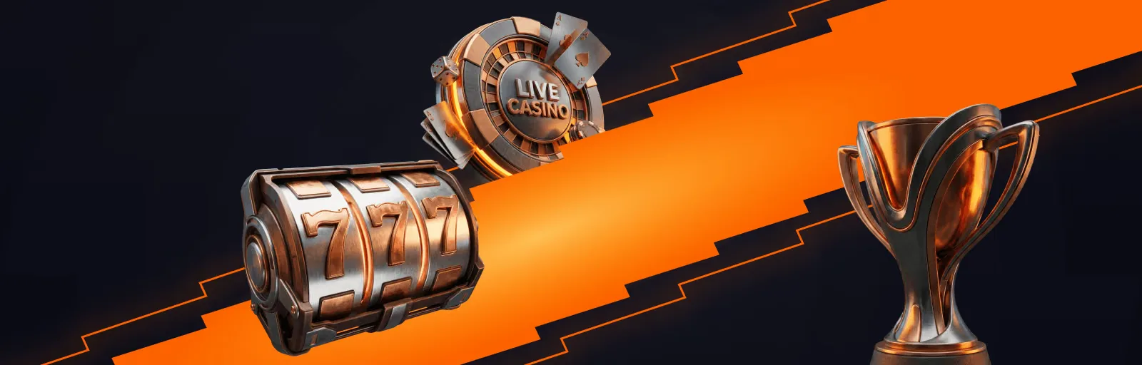 Banner de CuatroBet con tragamonedas 777, ficha de casino en vivo y trofeo